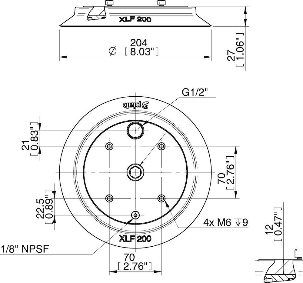Piab XLF200 Extra Large Flat cup, G1/2 female