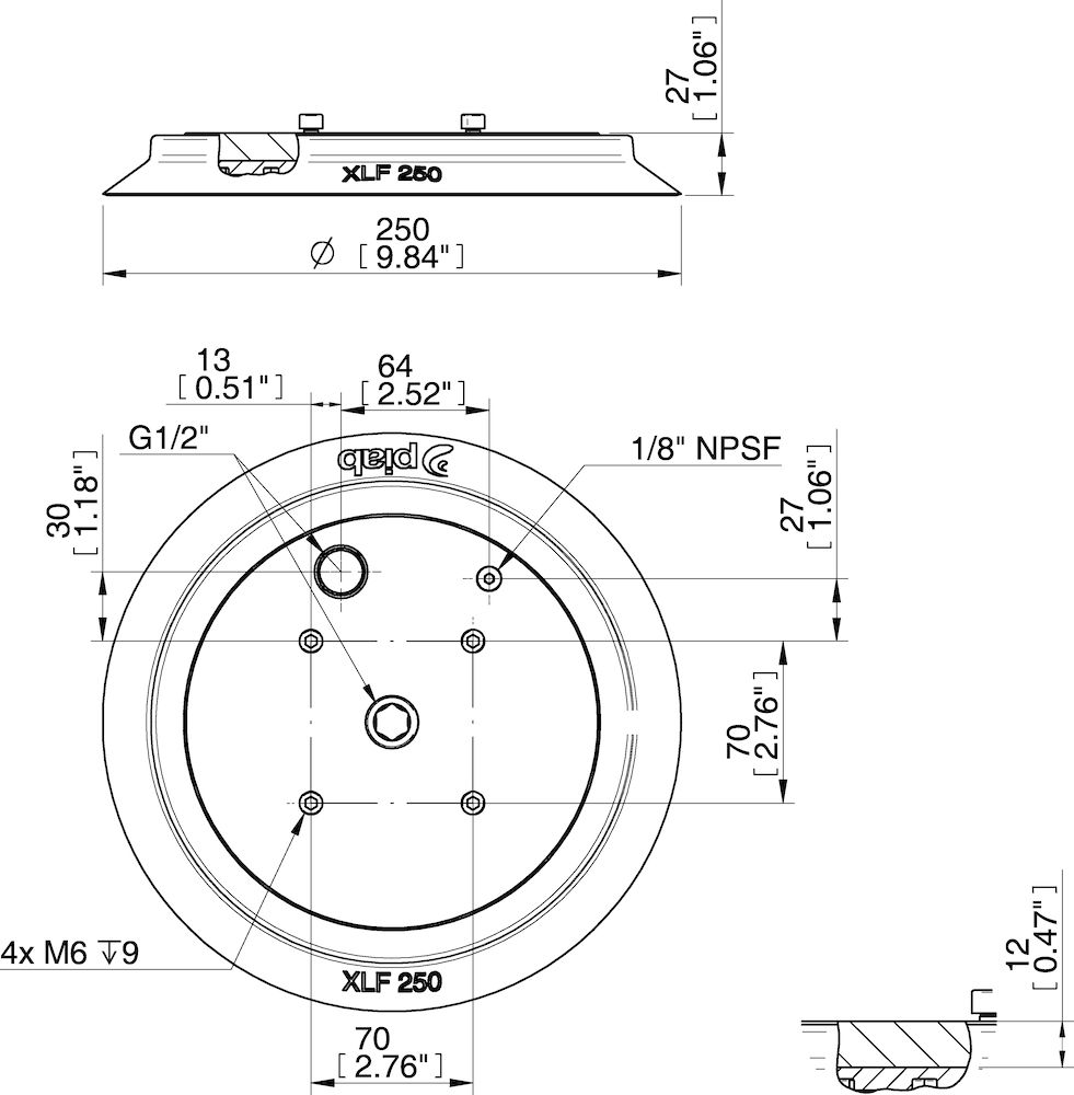 Piab XLF250 Extra Large Flat cup, G1/2 female