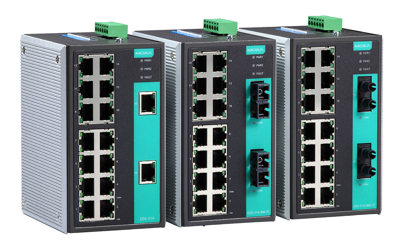Moxa EDS-316 Series 16-Port Unmanaged Ethernet Switch